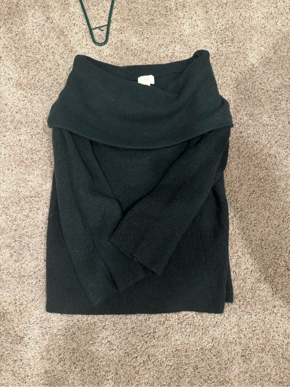 H&M Dark Green Off-Shoulder Foldover Knit Sweater